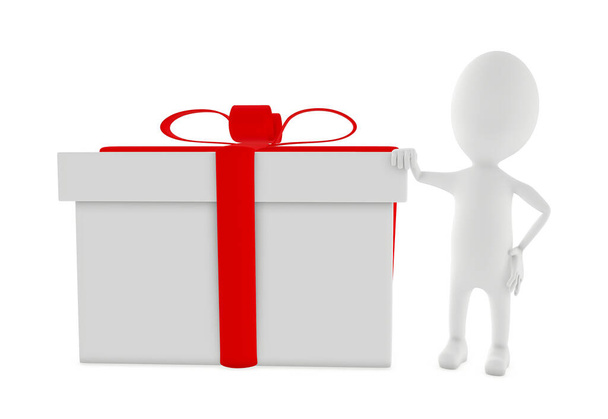 3d character , man presenting a wrapped gift - 3d rendering - Foto, Bild