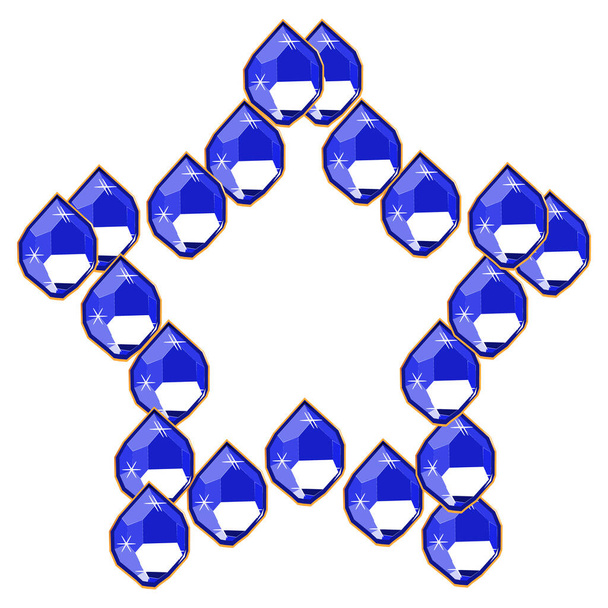 Gemas de diamante azul em forma de estrela isoladas em fundo branco. Ilustração vetorial jóias ou diamantes preciosos conjunto de jóias
. - Vetor, Imagem