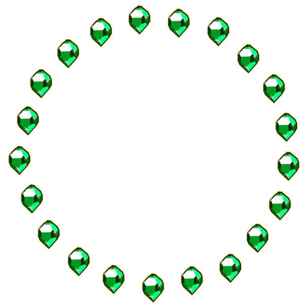 Zöld smaragd drágakövek kör keret elszigetelt fehér háttér. Vektorékszerek vagy drágakövek. Gyémántkészlet vektor illusztráció. - Vektor, kép
