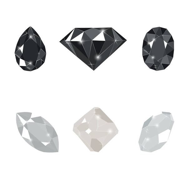 Black and white diamond gems isolated on white background. Vector illustration jewels or precious diamonds gem set. Diamonds set. - Vector, Image