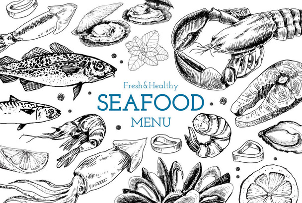 Seafood vintage menu v náčrtku stylu - Vektor, obrázek