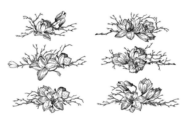 Bloemen samenstellingen met takken - Vector, afbeelding