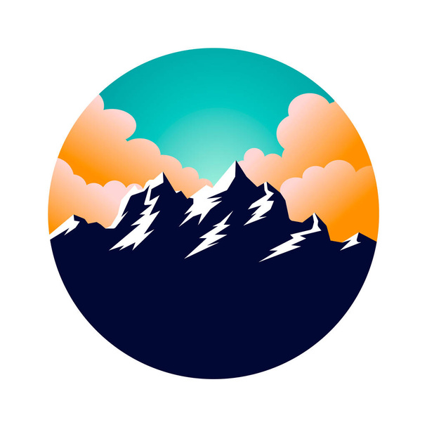 Mountain illustration, outdoor adventure . Vector graphic. Travel, climber, camping, ski resort template. Vector silhouette. - Vecteur, image
