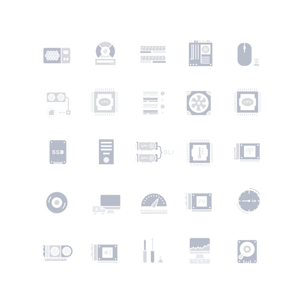 Sammlung einfacher Icons von Computer-Upgrades auf weißem Hintergrund. Moderne graue Schatten für Webseiten, mobile Apps und Konzepte - Vektor, Bild