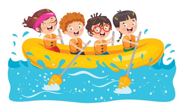 Group Of Little Children Rafting - Vector, Image