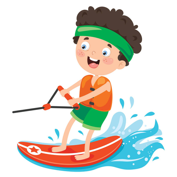 Personaje de dibujos animados feliz Surf en el mar
 - Vector, Imagen