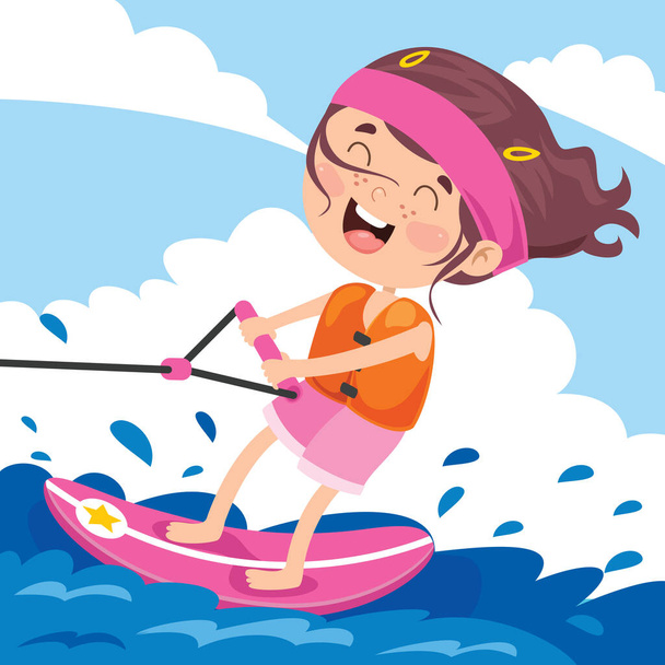 Happy Cartoon Character Surfing na morzu - Wektor, obraz