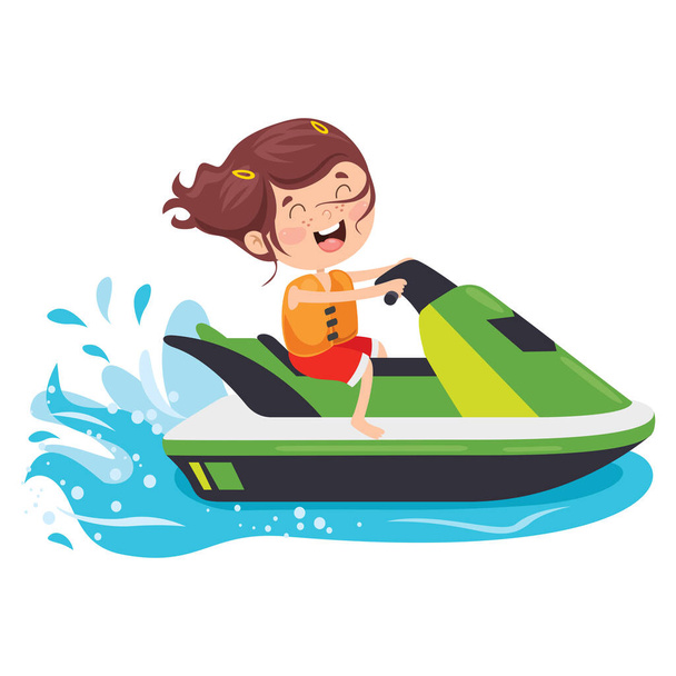 Funny Cartoon Character Riding Jet Ski - Vector, Image