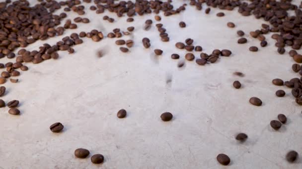 καβουρντισμένα φασόλια καφέ χύνεται πάνω στο τραπέζι - Πλάνα, βίντεο