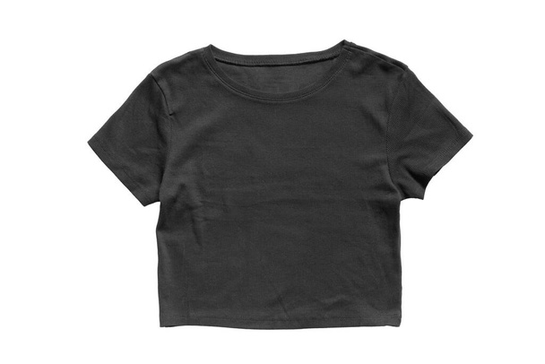 Black cotton basic crop t-shirt isolated over white - Фото, зображення