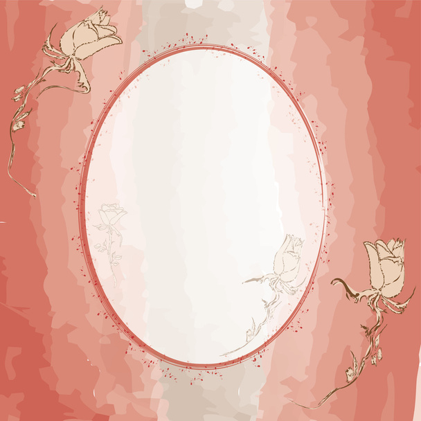 Invitational oval card with rose on watercolour background - Vector, Imagen