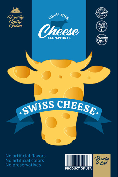 Imballaggio del formaggio vettoriale con consistenza bovina e formaggio realistico - Vettoriali, immagini