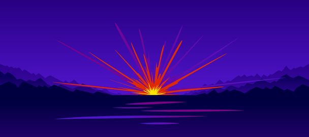 Explosion in the nigh vector illustration, war and bombing. - Vector, Imagen