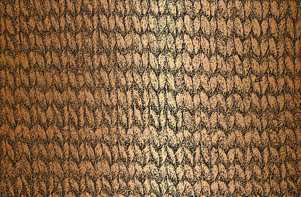 Textura superpuesta angustiada de tejido dorado, suéter de punto ornamental, trenza, jersey, jersey. fondo grunge. ilustración abstracta vector de medio tono
 - Vector, Imagen