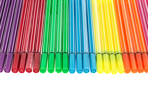 Multicolored felt-tip pens isolated on a white background - Photo, Image