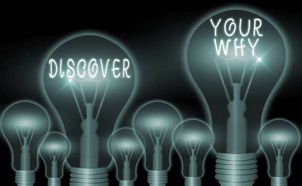 Schrijfbriefje met Discover Your Why. Zakelijke foto presentatie wetende de reden en het doel van een zelf is het bestaan. - Foto, afbeelding