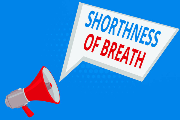 Handwriting text Shorthness Of Breath. Concept meaning intense tightening of the airways causing breathing difficulty Megaphone Loudspeaker and Blank Geometric shape Halftone Speech Bubble. - Photo, Image