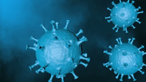 3Dウイルス細胞の概念。ウイルス性疾患の発生。細菌の抽象的な背景。病原性呼吸器インフルエンザ。フライングコヴィドウイルス細胞 - 映像、動画