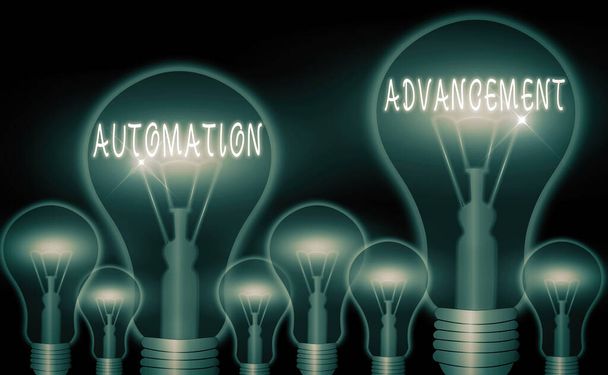 Schreiben Notiz zeigt Automation Advancement. Geschäftsfoto zeigt wachsenden Einsatz von Steuerungssystemen für Betriebsmittel. - Foto, Bild