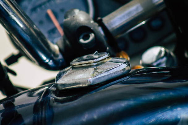 Limassol Cyprus June 21, 2020 Closeup of a motorbike parked in the streets of Limassol in Cyprus Island - 写真・画像