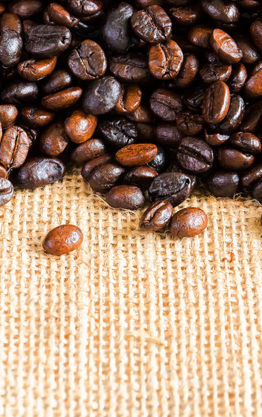 Coffee beans on hessian sack cloth - Photo, Image