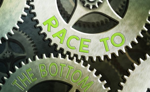 Kirjoitan muistilappua, jossa näkyy Race to the Bottom. Business valokuva esittelee kilpailu yritysten Uhraus laatuvaatimukset. - Valokuva, kuva