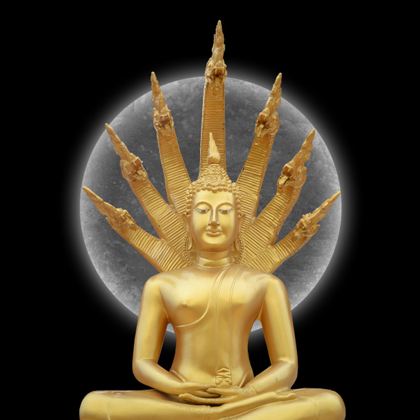 golden buddha statue with moon background - Photo, Image