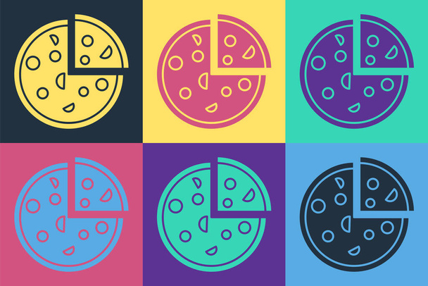 Pop art Pizza ikona izolované na barevném pozadí. Rychlé občerstvení. Vektorová ilustrace. - Vektor, obrázek