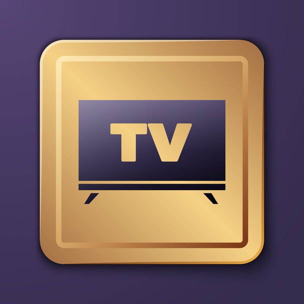 Icona Smart Tv viola isolata su sfondo viola. Segnale televisivo. Pulsante quadrato oro. Illustrazione vettoriale
. - Vettoriali, immagini