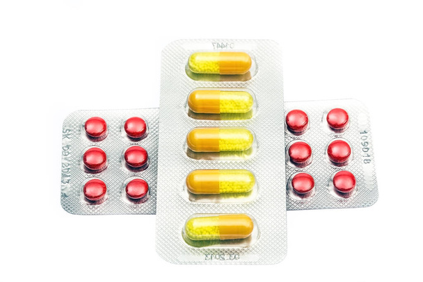 pills in blister pack isolated on white background - Photo, Image