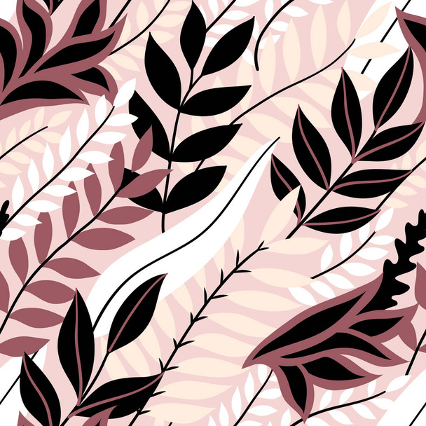 Monochrome seamless floral pattern. Stylish summer background with exotic tropical leaves. Vector illustration, EPS 10. - Vektor, Bild