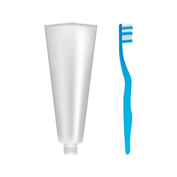 vector image of realistic toothbrush and toothpaste - Vector, Image