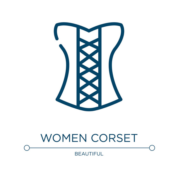 Women corset icon. Linear vector illustration from pretty collection. Outline women corset icon vector. Thin line symbol for use on web and mobile apps, logo, print media. - Vector, Image