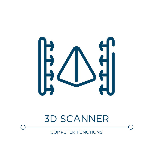 3D-skannerin kuvake. Lineaarinen vektorikuva tietokonetoimintojen kokoelmasta. Luo 3D-skannerin kuvakevektori. Ohut viiva symboli käytettäväksi web ja mobiilisovellukset, logo, tulostusvälineet. - Vektori, kuva