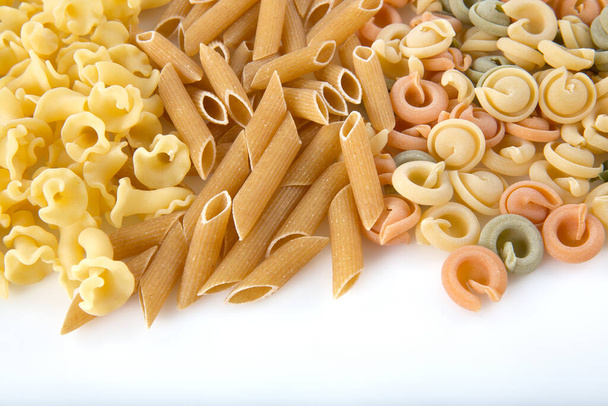 Pasta types set, italian noodles and macaroni. Restaurant delicious menu. Flat style cartoon pasta isolated on white background. - Photo, Image