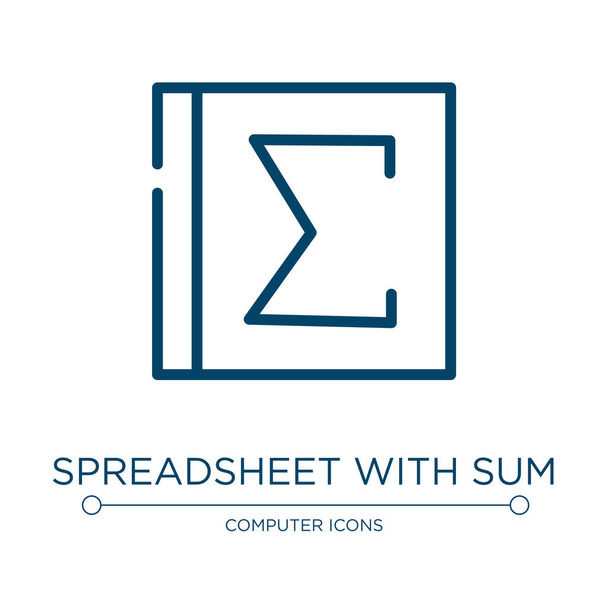 Spreadsheet with sum symbol icon. Linear vector illustration from computer and media collection. Outline spreadsheet with sum symbol icon vector. Thin line symbol for use on web and mobile apps, logo, - Vector, Image