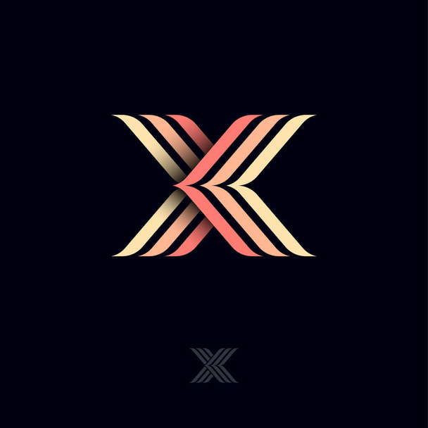 X letter consist of some color strips. X monogram on different backgrounds. Web, UI icon. Identity. - ベクター画像