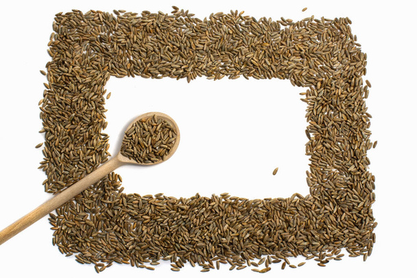 Рама из зерна пшеницы с деревянной ложкой, изолированные - Фото, изображение
