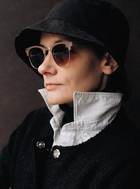 lifestyle fashion hipster season spring autumn woman in hat and sunglasses - Photo, image