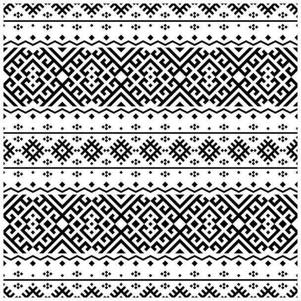 Ikat Aztec ethnic χωρίς ραφή σχέδιο σε μαύρο και άσπρο χρώμα. Εθνικός φορέας εικονογράφησης. - Διάνυσμα, εικόνα