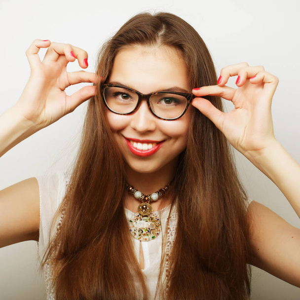 calm and friendly woman with glasses - Foto, imagen