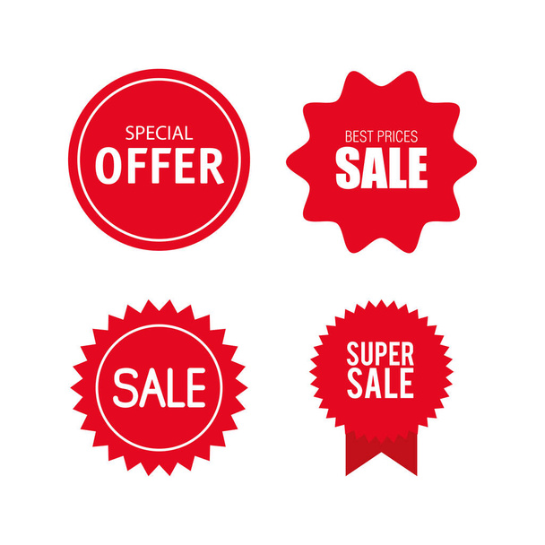 price tags, collection red ribbon banners, sale promotion, website stickers, special offers - Vector, Image