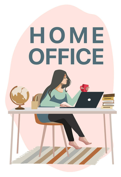 Girl working at home while Coronavirus disease, stay home save lives concept, vector illustration - Vecteur, image