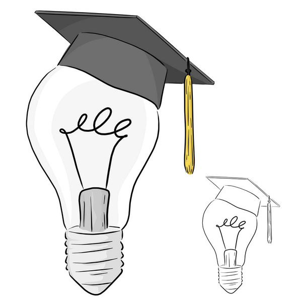 lâmpada clássica com graduação cap vetor ilustração esboço doodle mão desenhada com linhas pretas isoladas sobre fundo branco
 - Vetor, Imagem