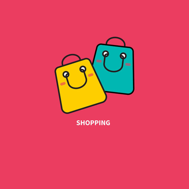 オンラインショッピングのロゴ、面白いオンラインストアのアイコン、ショップサイン、笑顔パッケージ - ベクター画像