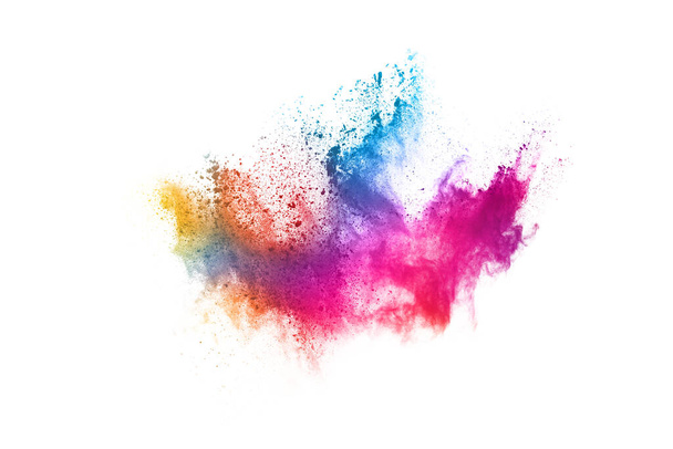 Brown color powder explosion on white background. Colored cloud. Colorful dust explode. Paint Holi. - Foto, afbeelding