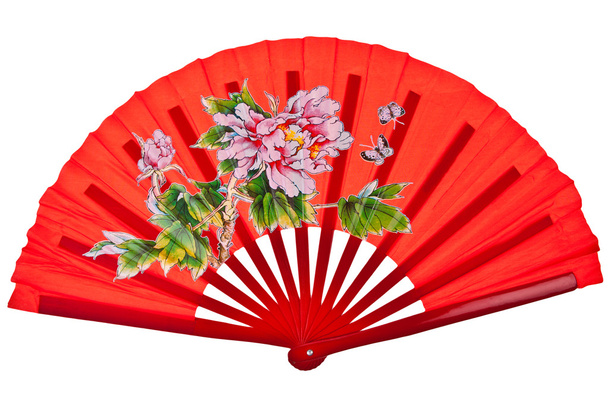 Rosso orientale cinese ventilatore isolato su sfondo bianco
 - Foto, immagini
