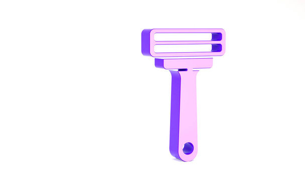 Μοβ ξυραφάκι ξυρίσματος απομονωμένο σε λευκό φόντο. Μινιμαλιστική έννοια. 3d απεικόνιση 3D καθιστούν - Φωτογραφία, εικόνα