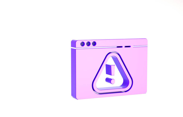 Navegador púrpura con icono de signo de exclamación aislado sobre fondo blanco. Mensaje de alerta notificación del teléfono inteligente. Concepto minimalista. 3D ilustración 3D render
 - Foto, imagen