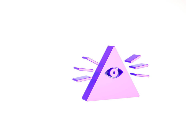 Lila Szabadkőműves szimbólum Isten mindent látó szeme ikon elszigetelt fehér alapon. A Gondviselés szeme a háromszögben. Minimalizmus koncepció. 3d illusztráció 3D render - Fotó, kép
